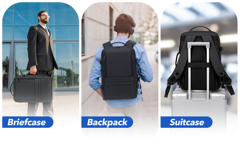 Switch modes instantly. Wear it as a comfortable backpack, carry it as a professional briefcase, or slide it over your luggage handle for easy airport navigation.
